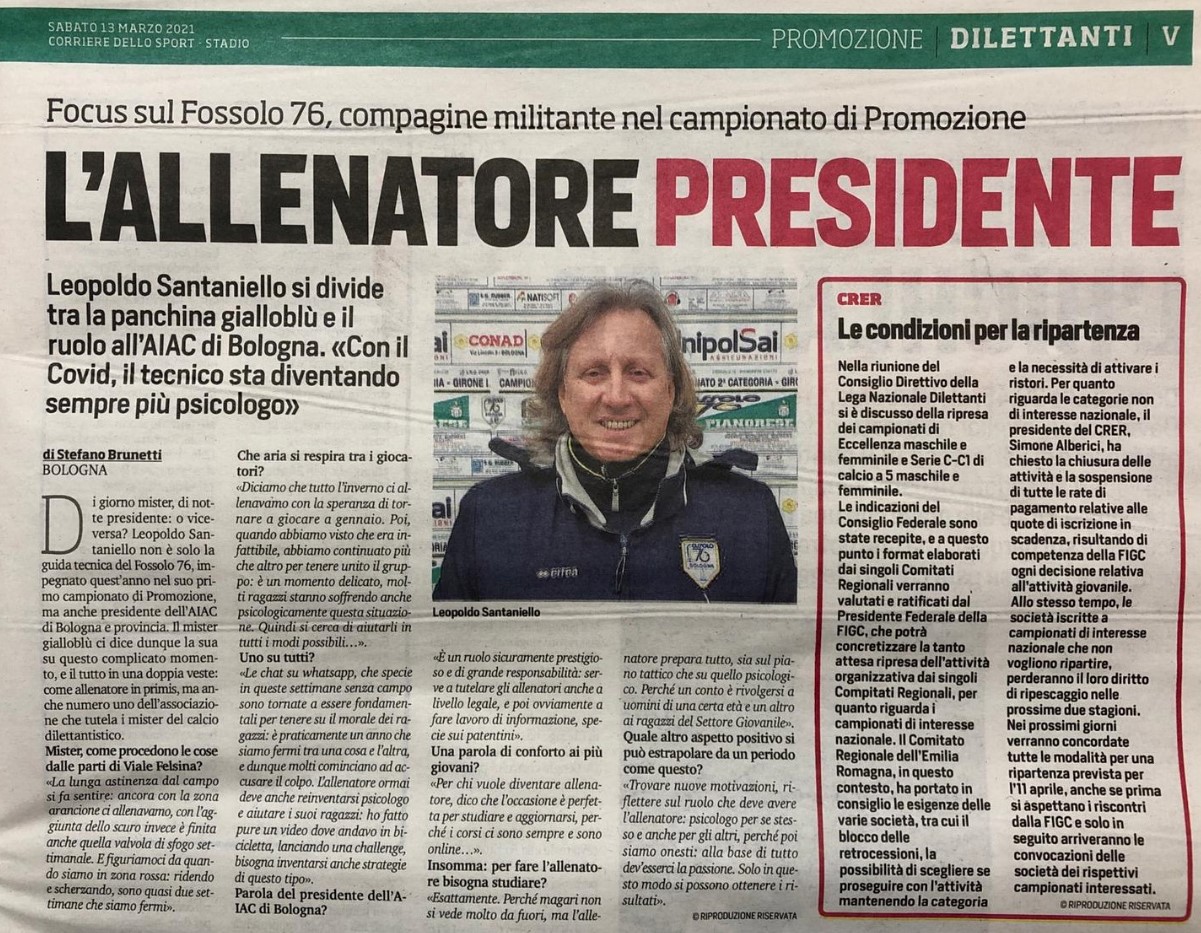 “L’allenatore Presidente” – il Fossolo76 su CorriereSport-Stadio